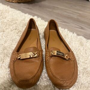Coach Women's Brown Leather Loafers with Gold Accents